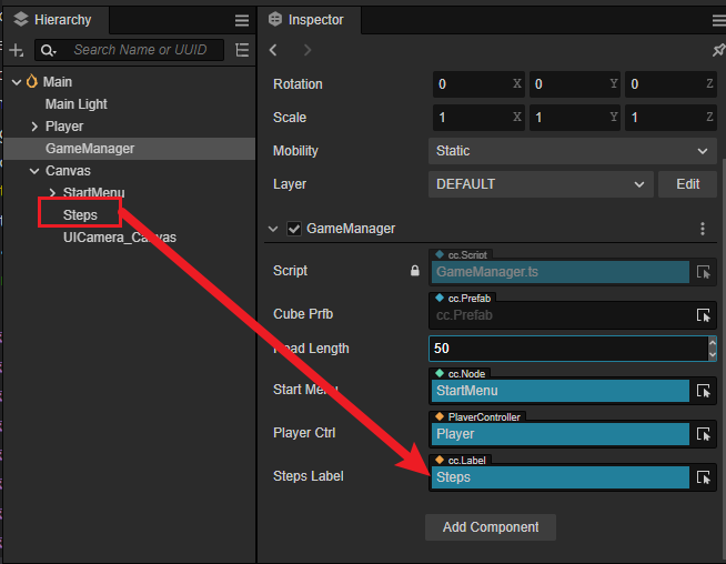 steps label to game manager