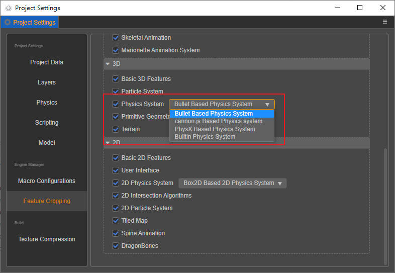 Physics engine options